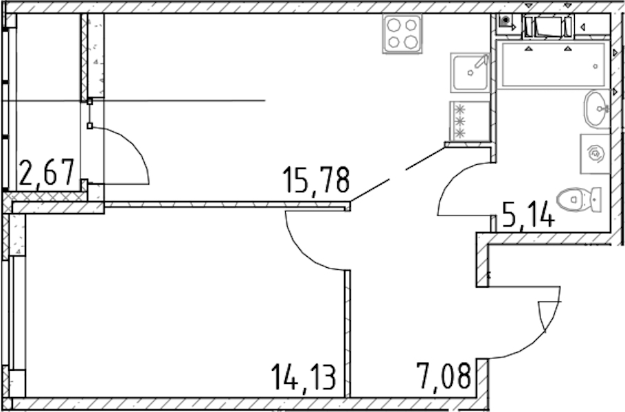 1-комнатная квартира 42.14 м², 4/17 эт., ЖК «Город Первых»